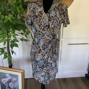 Floral Wrap Dress - Blue and Black Paisley Vintage
